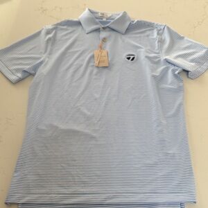 Peter Millar Men’s Summer Comfort Light Blue & White Men's Golf Polo NWT Small